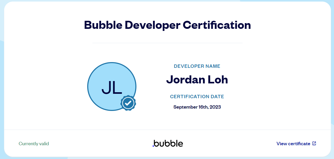 I passed the Bubble Developer Certification!